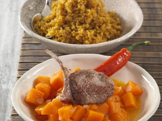 745 Lammkotelett kuerbis Lammkotelett auf Kürbis und Sesamreis - BCM Diät Rezepte.at