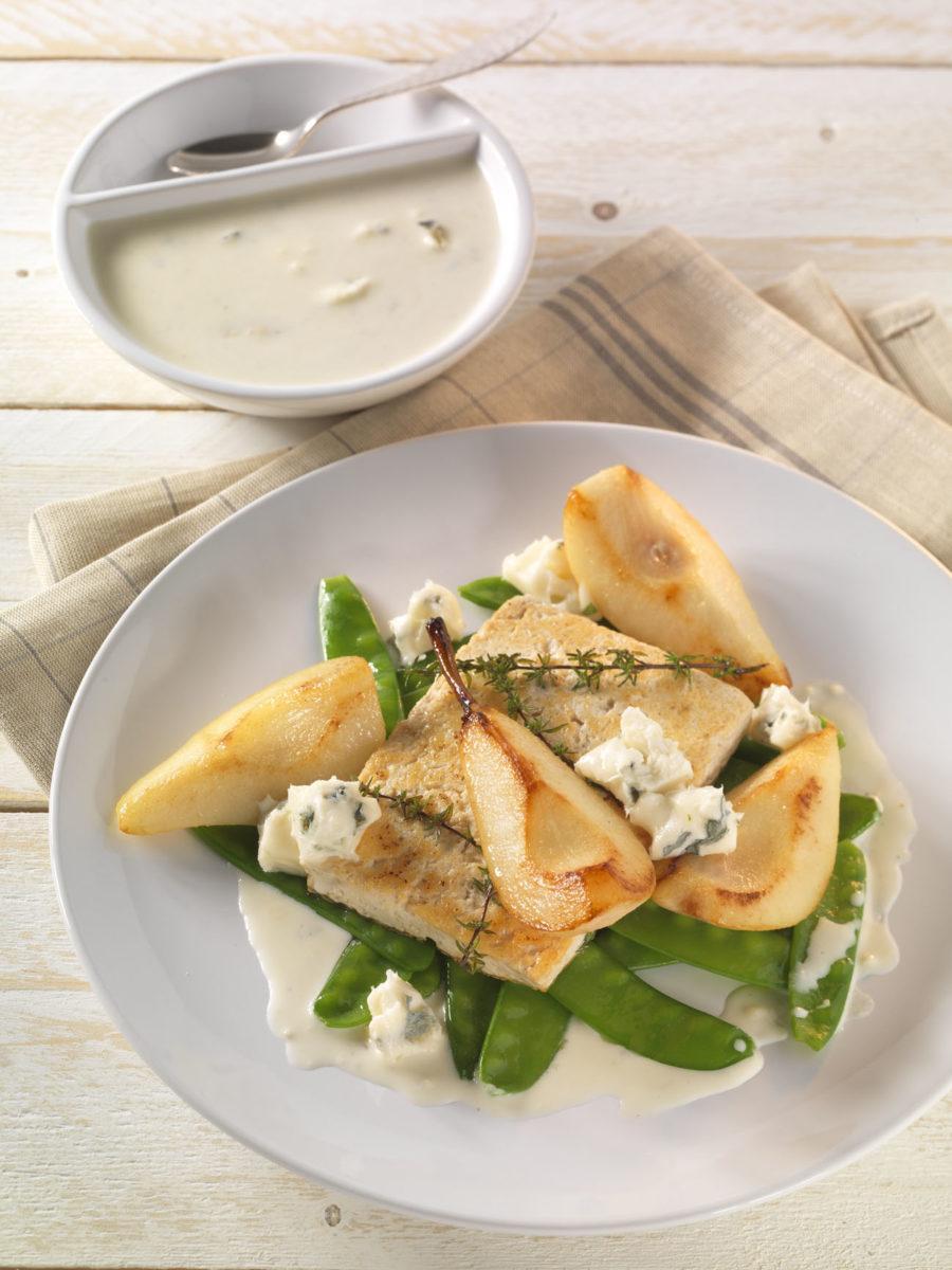 gebratener-tofu-mit-birne-zuckerschoten-und-gorgonzola Gebratener Tofu mit Birne, Zuckerschoten und Gorgonzola - BCM Diät Rezepte.at
